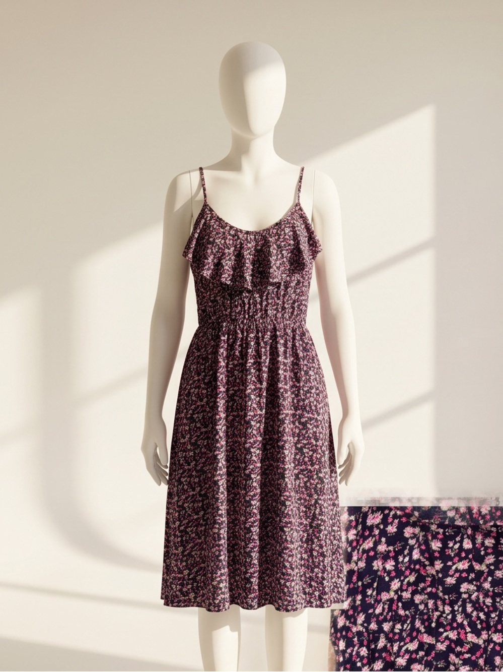 Cotton On Plum Floral Ruffle Midi Dress with Thin Straps